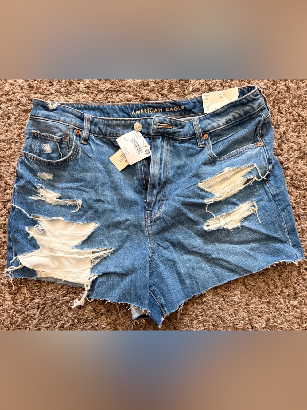 American Eagle Outfitters Light Blue Distressed High-Rise Denim Shorts